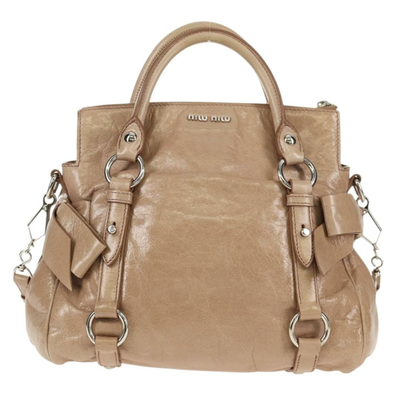 【日本直送】Miu Miu 手提包 皮革 兩用 米色 銀色 正品 am10130V-12