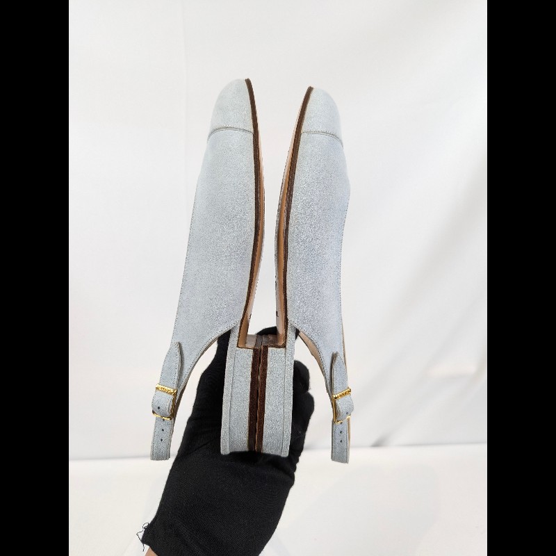 莉亞精品♡CHANEL 淡水藍色麂皮平底鞋 尺碼37.5 九新美鞋-4