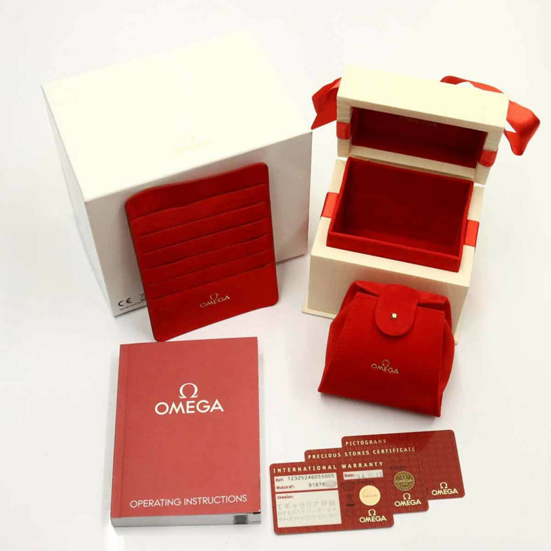 歐米茄星座系列雙色腕錶 123 25 24 60 55 005 女士腕錶，鑲鑽錶圈，12 顆鑽石，白色錶殼，玫瑰金錶殼，石英機芯-1