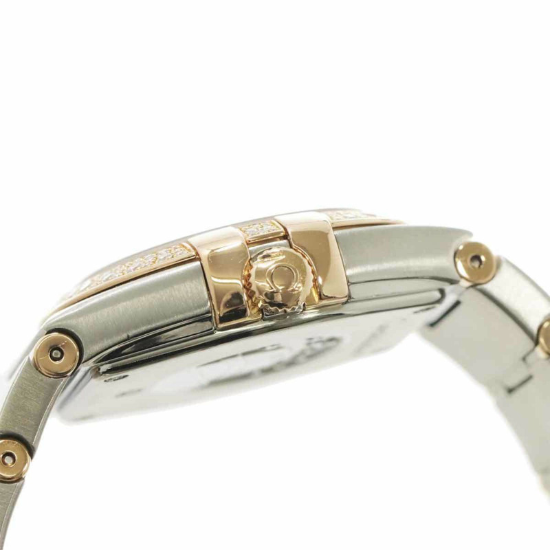 歐米茄星座系列雙色123 25 27 60 53 001鑽石錶圈女士腕錶，鑲嵌12顆鑽石，藍色18K鍍金石英機芯-4