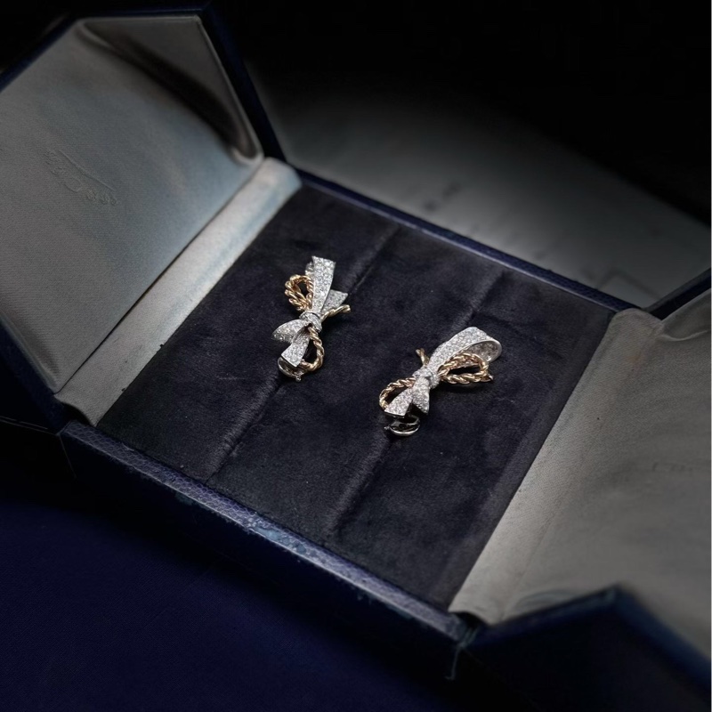 CHAUMET尚美 雙色金鑲鑽滿鑽蝴蝶結耳環,絕版,盒證齊全-1