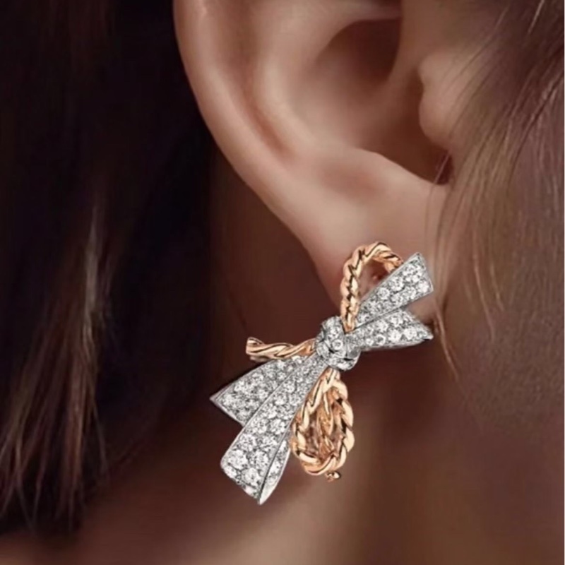 CHAUMET尚美 雙色金鑲鑽滿鑽蝴蝶結耳環,絕版,盒證齊全-3