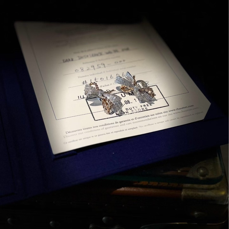 CHAUMET尚美 雙色金鑲鑽滿鑽蝴蝶結耳環,絕版,盒證齊全-4