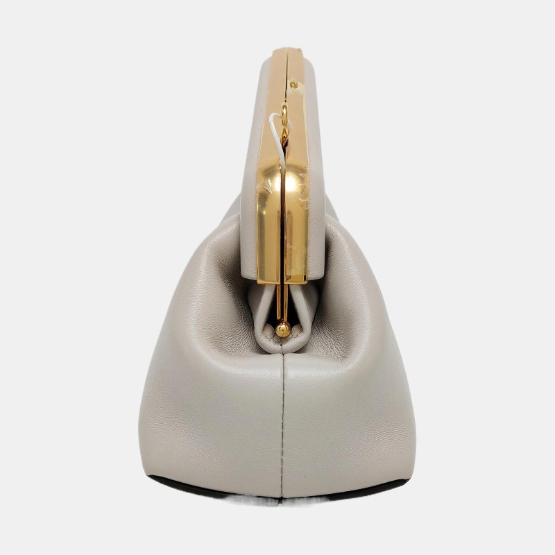 FENDI First 小號淺灰色羊皮斜挎包 金色五金 可拆卸肩帶 9.8新-3