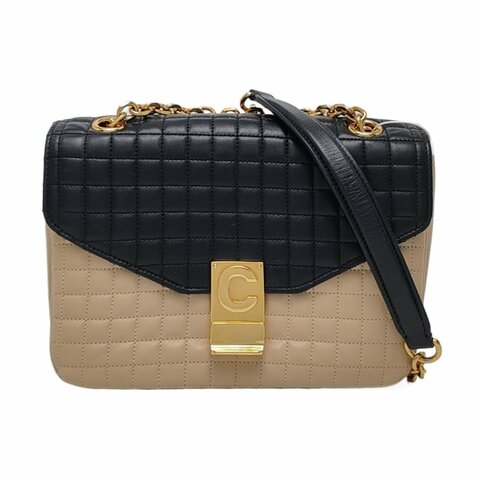 CELINE C 卡其色牛皮單肩包 金色五金