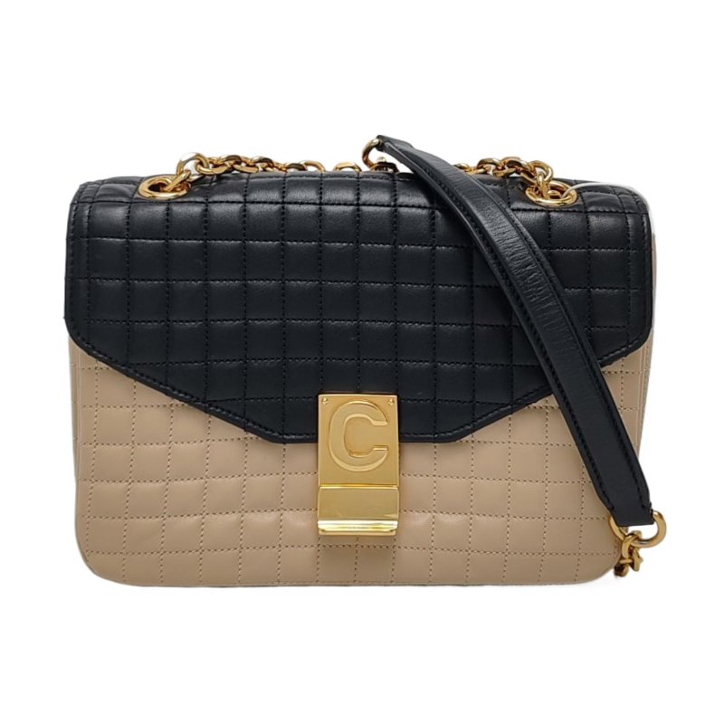 CELINE C 卡其色牛皮單肩包 金色五金-0