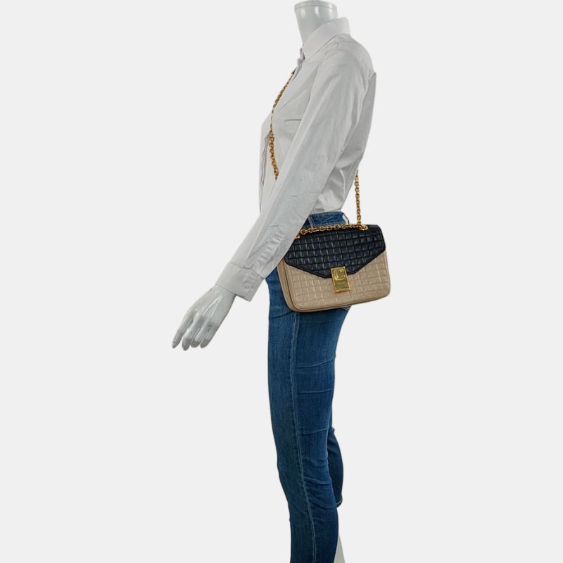 CELINE C 卡其色牛皮單肩包 金色五金-1