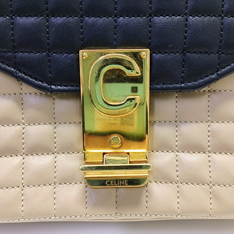 CELINE C 卡其色牛皮單肩包 金色五金-8