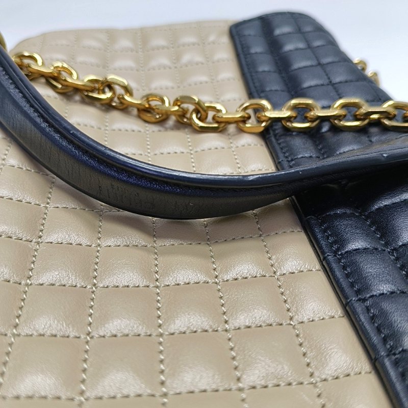 CELINE C 卡其色牛皮單肩包 金色五金-12