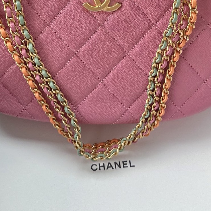 【配件:防塵袋 💕】Chanel 24C hobo 嬉皮包 粉色 珊瑚粉色 金扣 彩色鏈條 三色鏈條 荔枝牛皮 手提 腋下-4