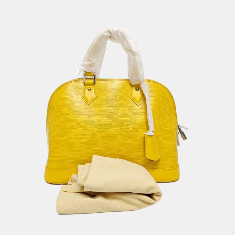 LOUIS VUITTON ALMA小號黃色EPI牛皮壓紋貝殼包手提包 銀色五金-7