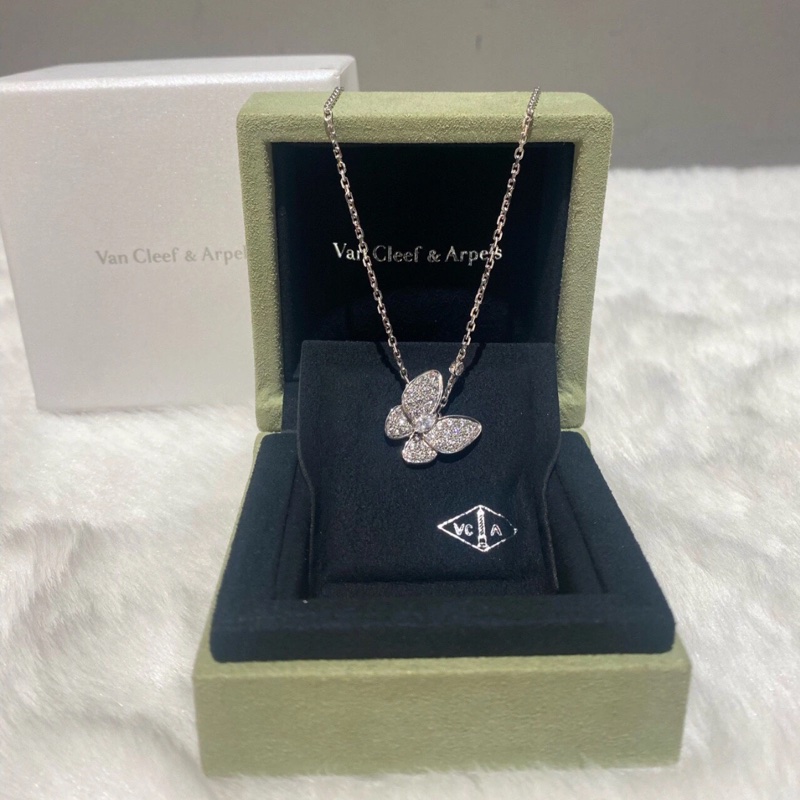 Vca梵克雅寶 白金滿鑽蝴蝶項鍊two butterfly ，2022購入-0