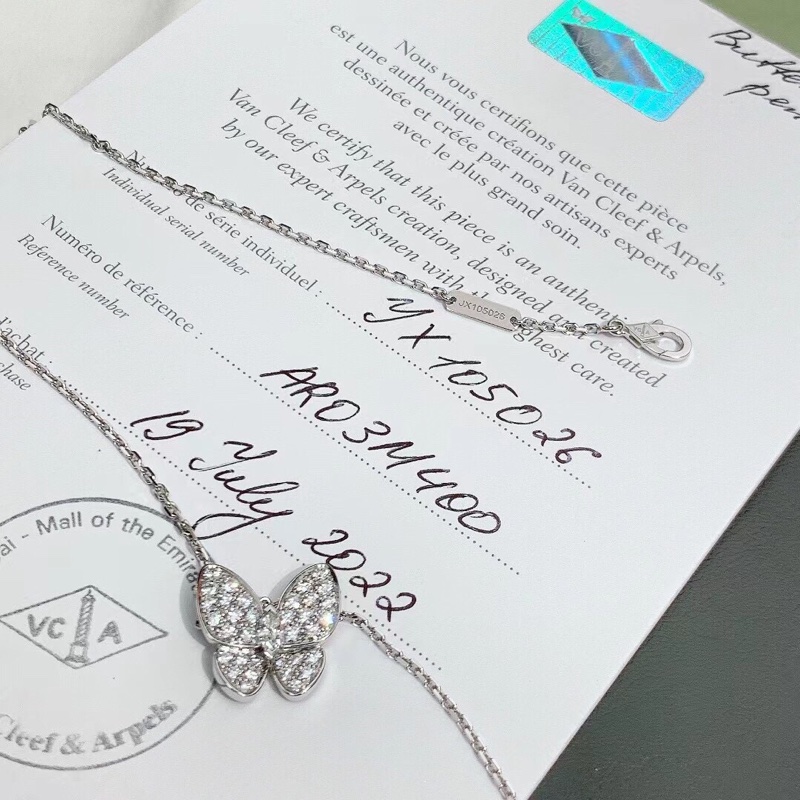 Vca梵克雅寶 白金滿鑽蝴蝶項鍊two butterfly ，2022購入-3