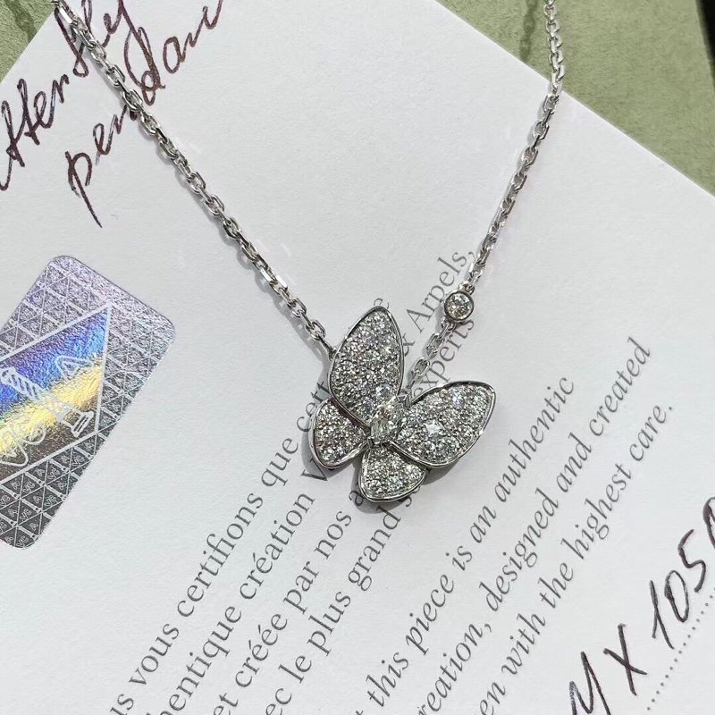 Vca梵克雅寶 白金滿鑽蝴蝶項鍊two butterfly ，2022購入-4