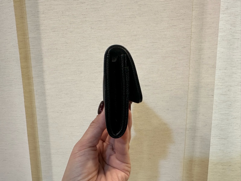 Chanel 黑荔枝皮霧銀釦Boy下蓋卡包A80603-2