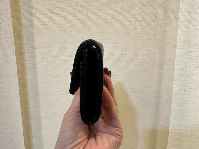 Chanel 黑荔枝皮霧銀釦Boy下蓋卡包A80603-3