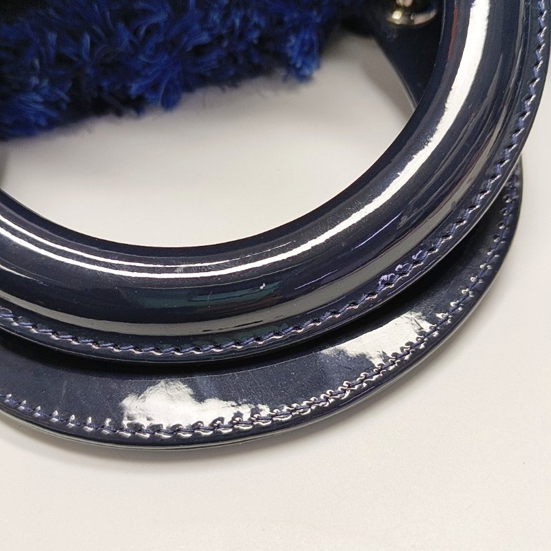 DIOR Lady Dior 中號 藍色織物刺繡千鳥格戴妃包手提包 銀色五金-9