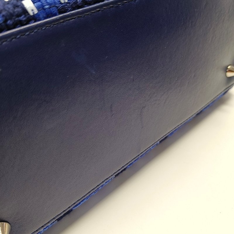 DIOR Lady Dior 中號 藍色織物刺繡千鳥格戴妃包手提包 銀色五金-11