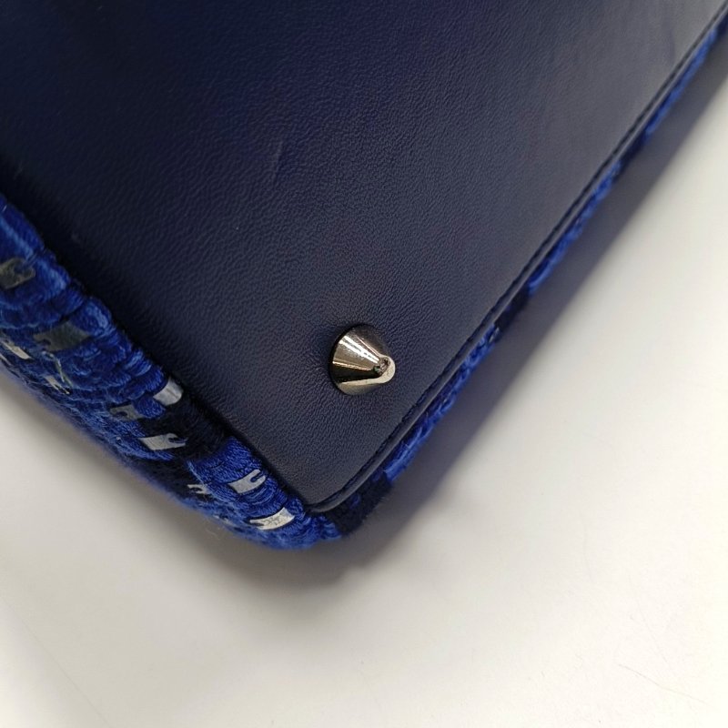 DIOR Lady Dior 中號 藍色織物刺繡千鳥格戴妃包手提包 銀色五金-13
