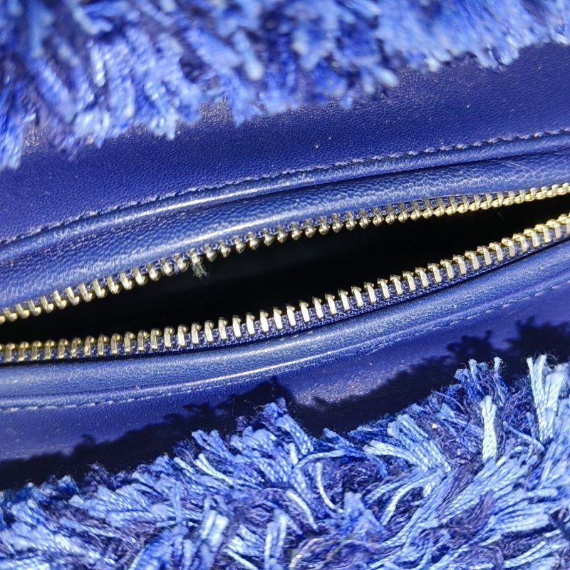 DIOR Lady Dior 中號 藍色織物刺繡千鳥格戴妃包手提包 銀色五金-16