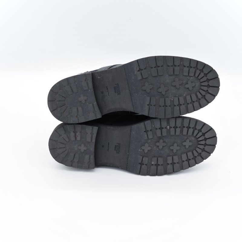 Fendi 芬迪 Rockoko 黑色 老花 皮革針織 拼接軍靴 機車靴-5