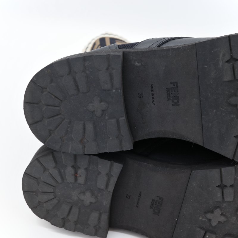 Fendi 芬迪 Rockoko 黑色 老花 皮革針織 拼接軍靴 機車靴-6