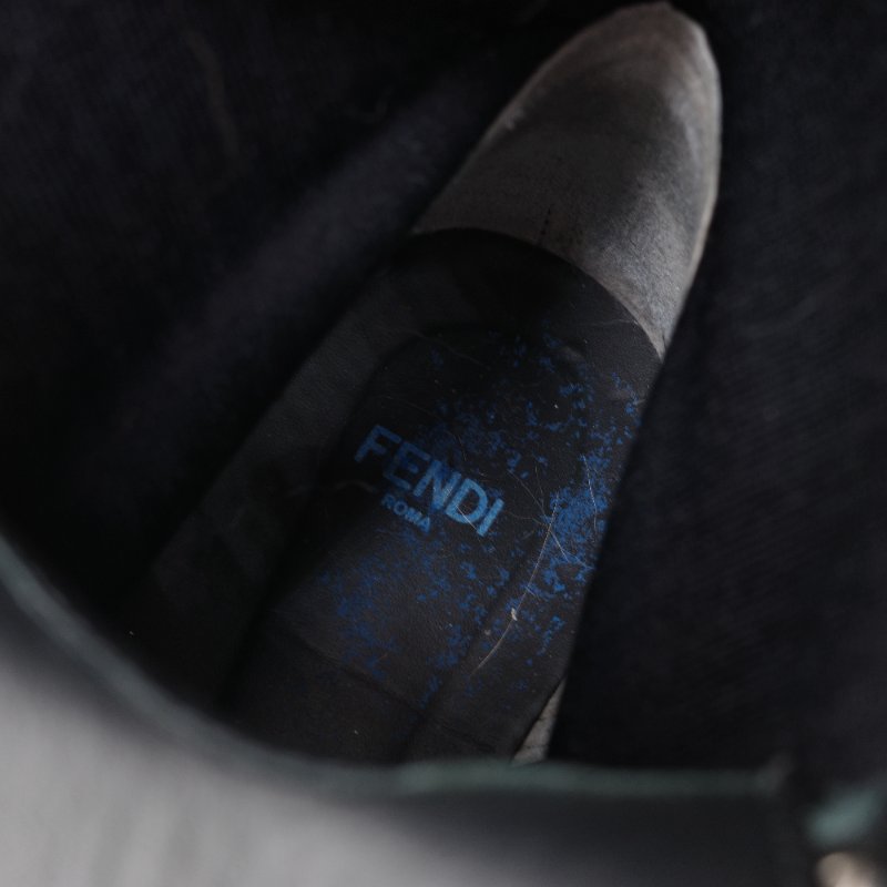 Fendi 芬迪 Rockoko 黑色 老花 皮革針織 拼接軍靴 機車靴-11