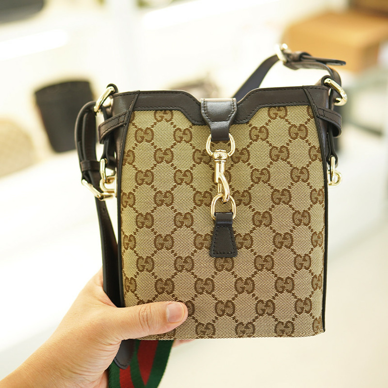 GUCCI 小號肩背包 米色/烏木色帆布 782919 FADAC 9762-21