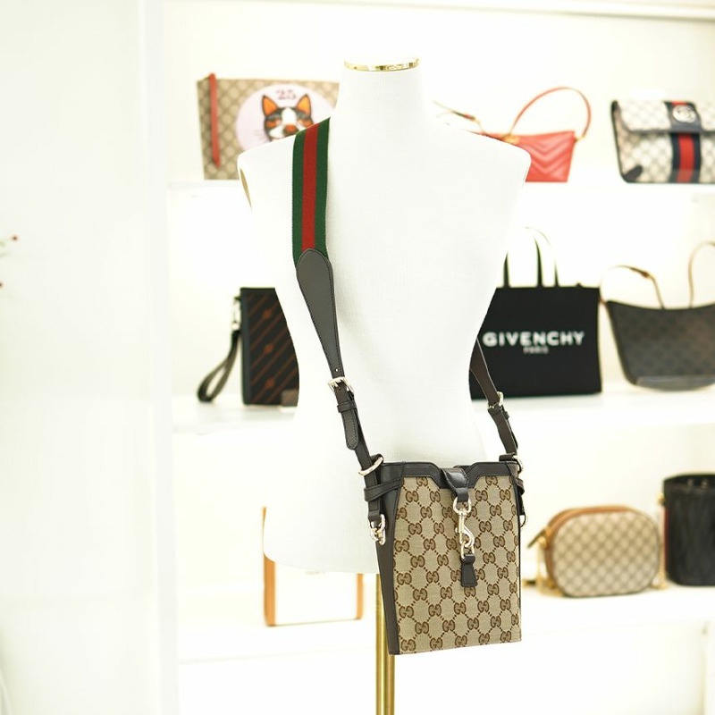 GUCCI 小號肩背包 米色/烏木色帆布 782919 FADAC 9762-1