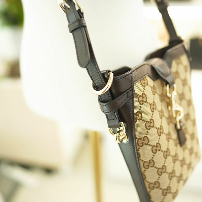 GUCCI 小號肩背包 米色/烏木色帆布 782919 FADAC 9762-2