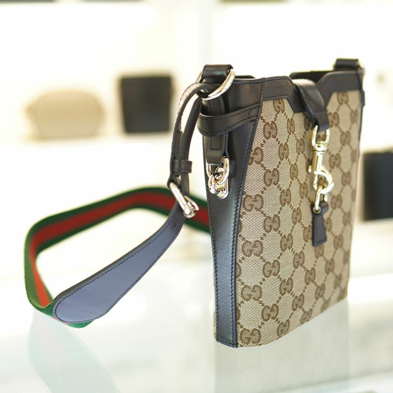 GUCCI 小號肩背包 米色/烏木色帆布 782919 FADAC 9762-4