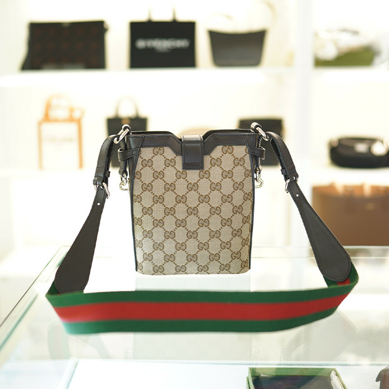 GUCCI 小號肩背包 米色/烏木色帆布 782919 FADAC 9762-15