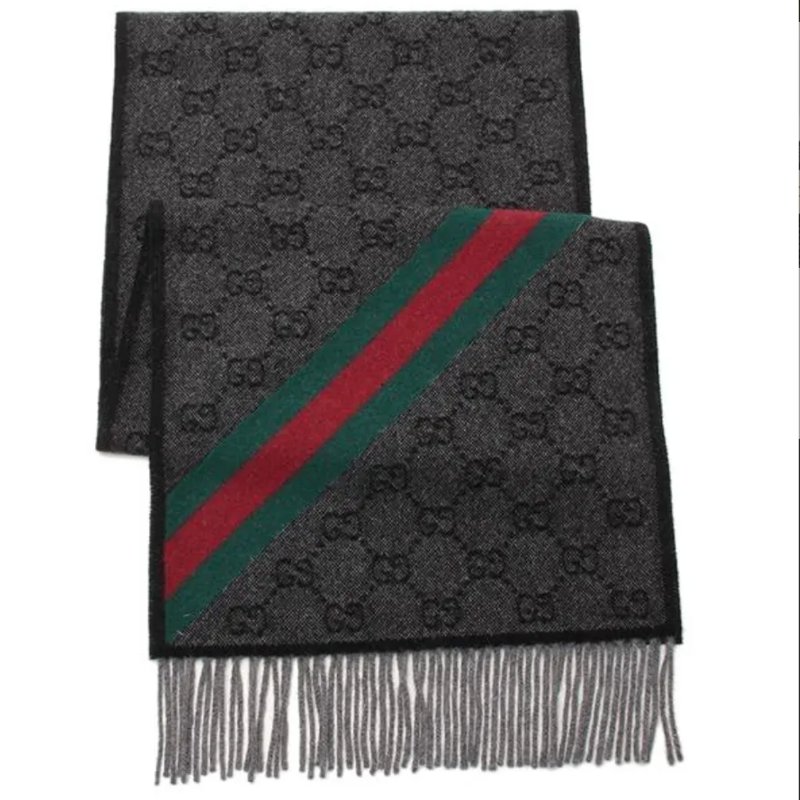(閒置品♥️吊牌紙袋有)Gucci 古馳 碳灰色 GG 提花 羊毛 長款 圍巾-1