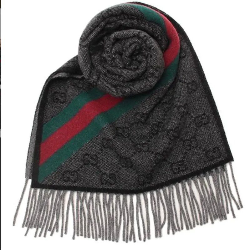(閒置品♥️吊牌紙袋有)Gucci 古馳 碳灰色 GG 提花 羊毛 長款 圍巾-2