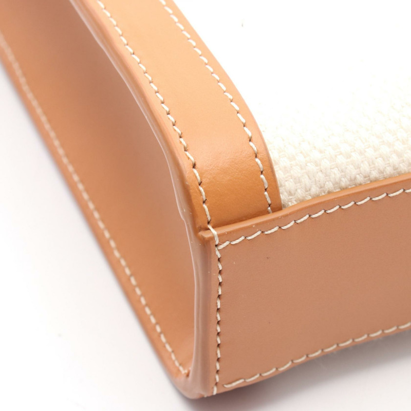 CELINE 迷你垂直翻蓋單肩手提包 193302 皮革帆布 米色 二手-4