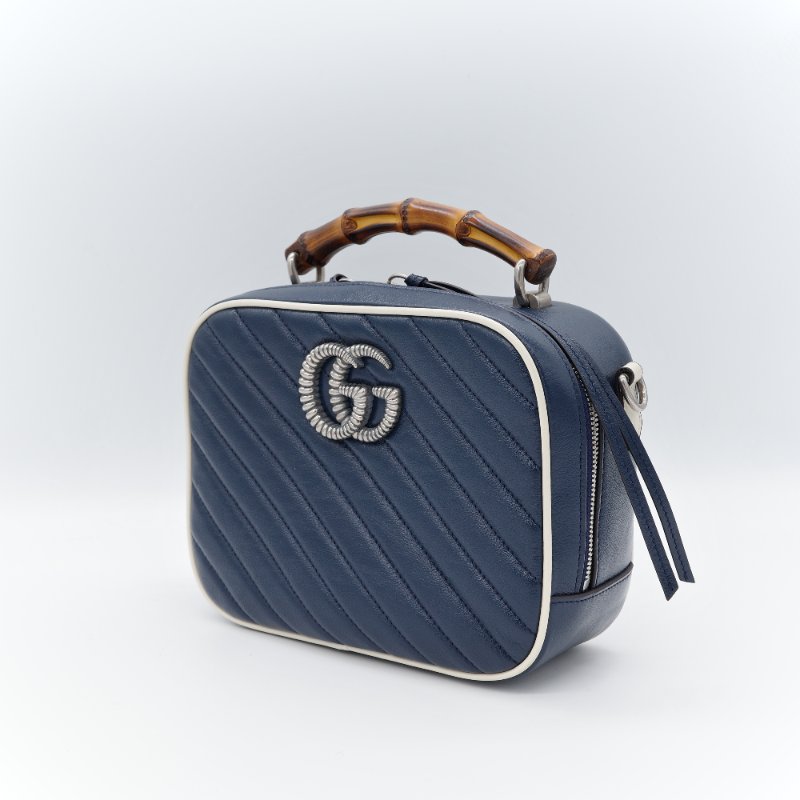 【CP 精選🌟小編推薦】Gucci 古馳 Marmont 深藍色 牛皮 銀扣 竹節 手提包 鏈條包 斜挎包 單肩包-2