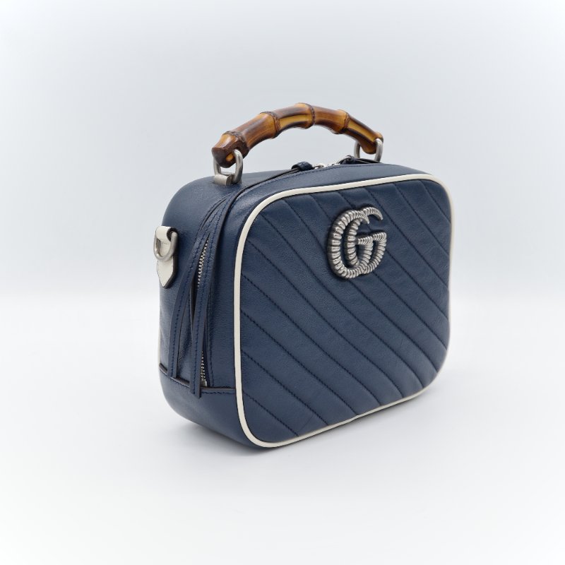 【CP 精選🌟小編推薦】Gucci 古馳 Marmont 深藍色 牛皮 銀扣 竹節 手提包 鏈條包 斜挎包 單肩包-3