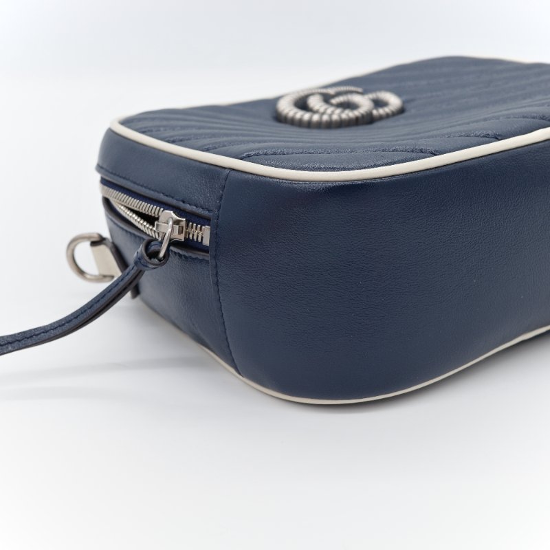 【CP 精選🌟小編推薦】Gucci 古馳 Marmont 深藍色 牛皮 銀扣 竹節 手提包 鏈條包 斜挎包 單肩包-8