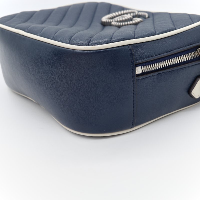 【CP 精選🌟小編推薦】Gucci 古馳 Marmont 深藍色 牛皮 銀扣 竹節 手提包 鏈條包 斜挎包 單肩包-9