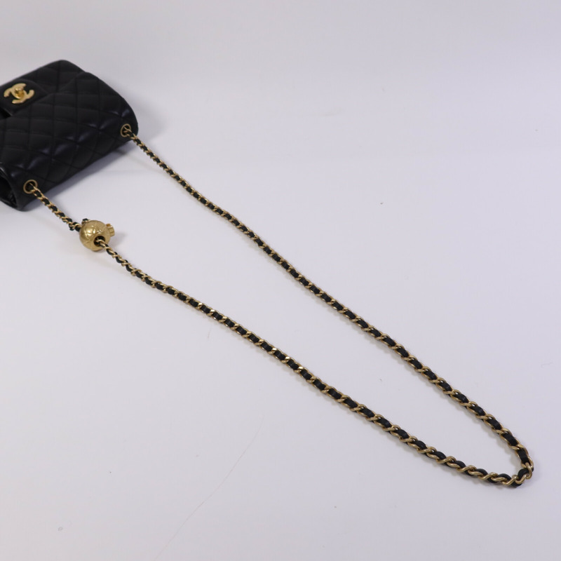 CHANEL 羊皮皮革Gold Ball金扣鏈帶手挽袋-9