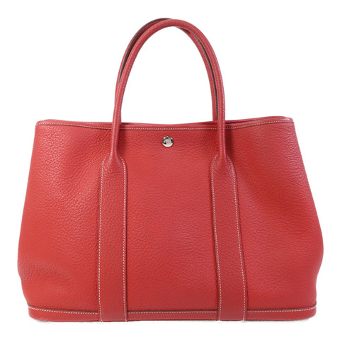 HERMES Clemence皮革Graden Party PM銀扣手挽袋Rouge Tomate