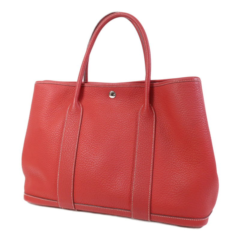 HERMES Clemence皮革Graden Party PM銀扣手挽袋Rouge Tomate-2