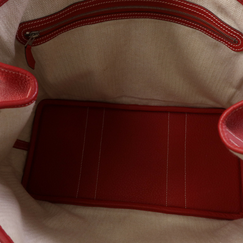 HERMES Clemence皮革Graden Party PM銀扣手挽袋Rouge Tomate-4