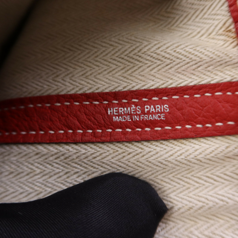 HERMES Clemence皮革Graden Party PM銀扣手挽袋Rouge Tomate-5