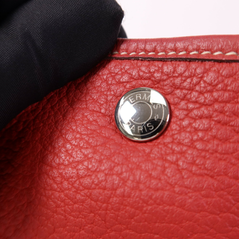 HERMES Clemence皮革Graden Party PM銀扣手挽袋Rouge Tomate-6
