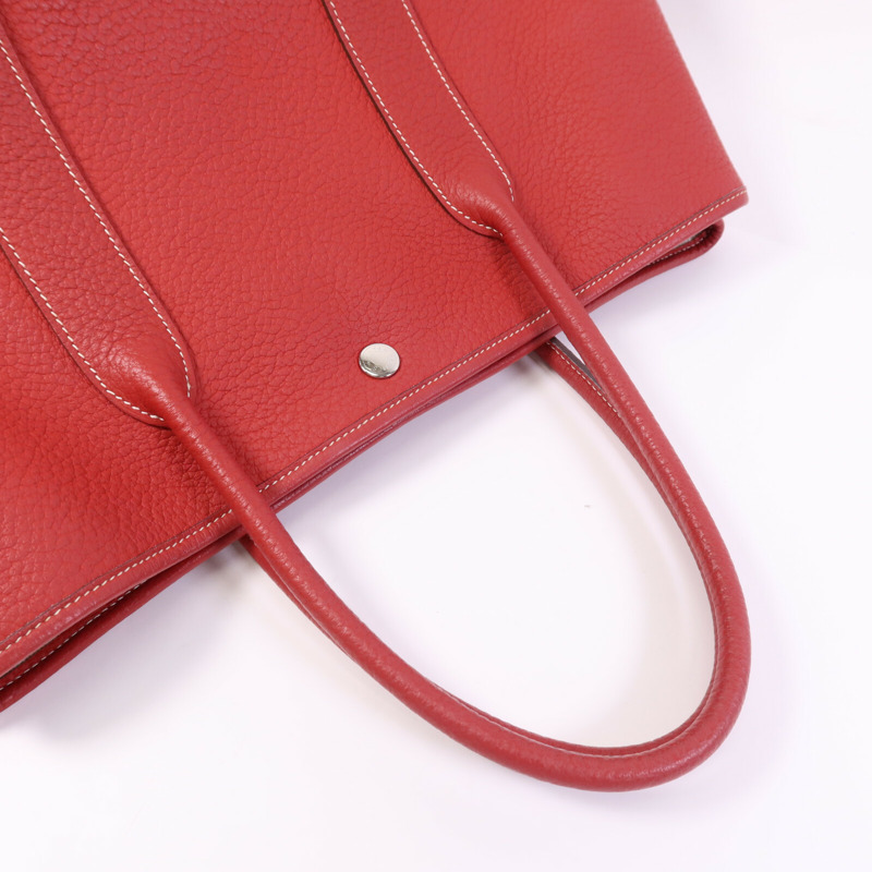 HERMES Clemence皮革Graden Party PM銀扣手挽袋Rouge Tomate-8