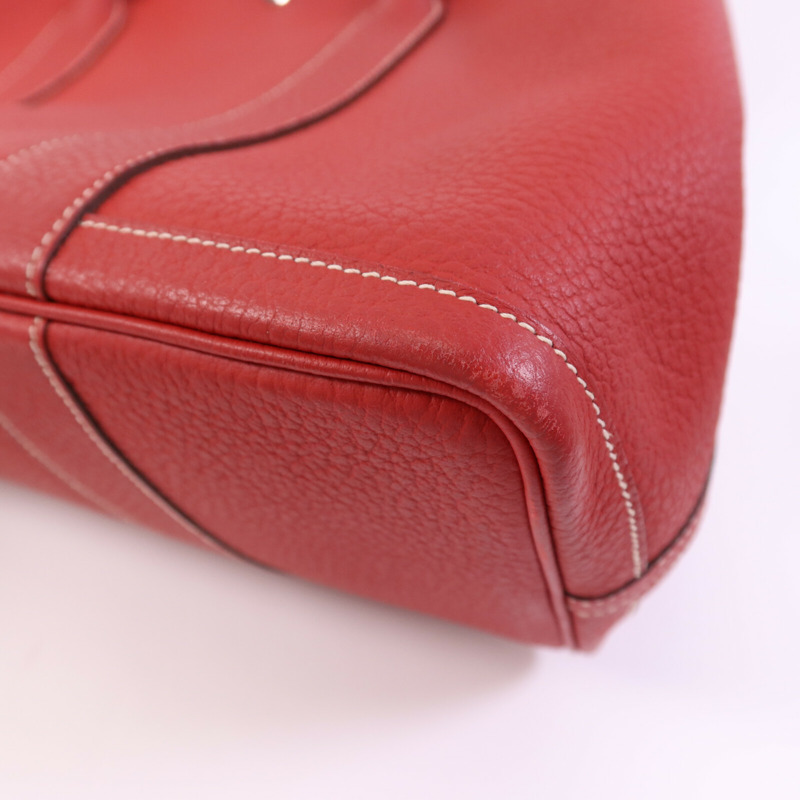 HERMES Clemence皮革Graden Party PM銀扣手挽袋Rouge Tomate-9