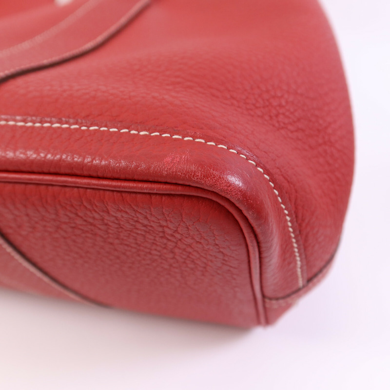 HERMES Clemence皮革Graden Party PM銀扣手挽袋Rouge Tomate-11