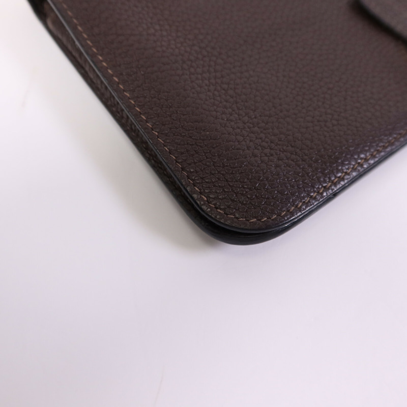 HERMES Clemence皮革Dogon GM銀扣長錢包-11