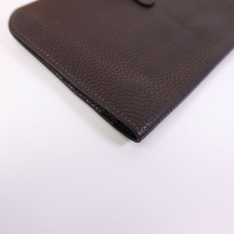 HERMES Clemence皮革Dogon GM銀扣長錢包-13